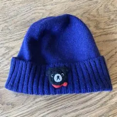 クマ刺繍付きネイビーニット帽 ベビー　ミキハウス　ミキハウスダブルビー