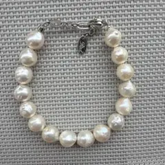 大粒バロック 8-9.5mm あこやパール ブレスレット シルバーカラー　✨