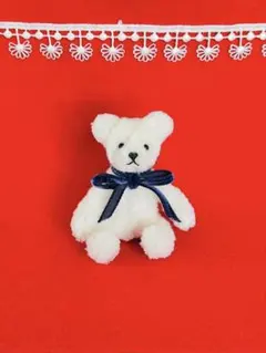 ミニチュア テディベア 5cm ぬいぐるみ モールベア ネイビーリボン シロクマ