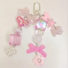 キーホルダー チャーム ビーズ ピンク ハンドメイド スマホ アクセ