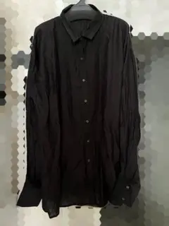 柔らか袖紐リボン黒ブラウスシャツ