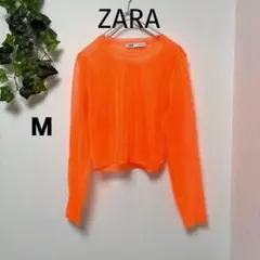 【ZARA 】ザラ シアーニット オレンジ M 薄手 原色春夏 派手カラー