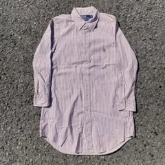 90s ラルフローレン ボタンダウン 長袖シャツ ストライプ エンジ ロング丈