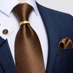 【4点セット】ネクタイペイズリーストライプ結婚式入学式卒業式茶ブラウン金ゴールド