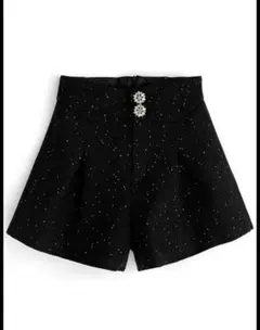 【GRL】ビジュー付き　黒　フレア　ショートパンツ