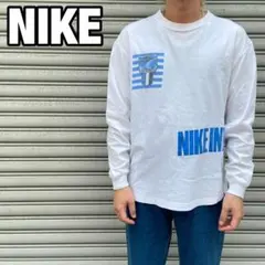 90s☆USA製☆NIKE☆マルチプリントロンT☆銀タグ☆ホワイト☆L☆変形☆
