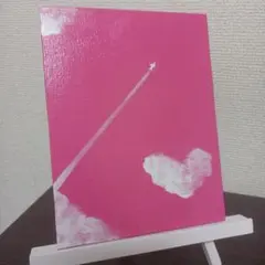 「ピンクの空と飛行機雲」アクリル画 原画一点物