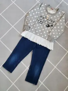 【上下セット】レース付きトレーナー 美品 & クロップドパンツ 130 女の子