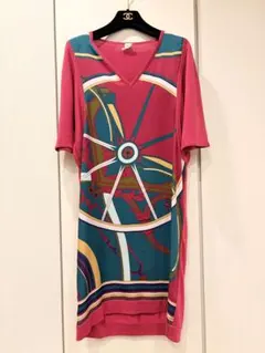 美品 HERMES エルメス ネイビー シルク ドレス ワンピース フレア