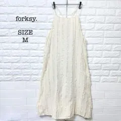 フォルクシー キャミワンピース フリンジジャガード 重ね着 M アイボリー