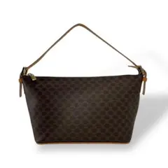 セリーヌ　アクセサリーポーチ　ハンドバッグ　マカダム柄　ブラウン　PVCレザー