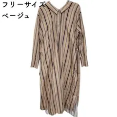美品 KBF ストライプシャツワンピース ベージュ コットン ゆったり 羽織