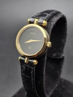 電池交換済 ヴィンテージ シェリーライン GUCCI 黒 レディース 腕時計