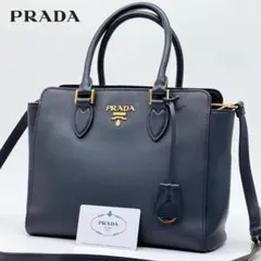 超極美品 PRADA プラダ サフィアーノ 1BA113 ハンドバッグ ネイビー