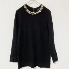 ANN TAYLOR アンテイラー パール ビジュー ニット XXSP 小さめ黒のサムネイル