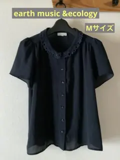 earth music&ecology レース襟　ネイビー 半袖シャツ