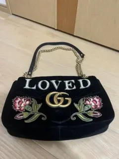 レア　グッチ GGマーモント ベルベット LOVED 刺繍　ショルダーバッグ レア グッチ GGマーモント ベルベット LOVED 刺繍 ショルダーバッグ