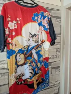Amade／三味線猫柄リアルプリントt-シャツ size【2XL】