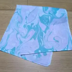 水色とピンクの墨ながし模様 綿生地ハンカチーフ 約50cm