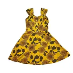 ❤️昭和レトロワンピース❤️ ひまわり柄　可愛い　Y2K コットンリネン M