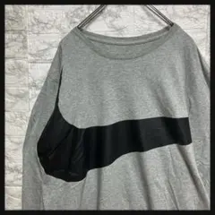 ナイキ　ロングTシャツ デカロゴ　カットソー　コットン　グレー　袖ロゴ　XL