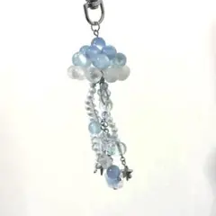 クラゲ ビーズキーホルダー コレクトブック ハンドメイド 水色