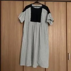 【Samansa Mos2】グレーストライプ×黒 半袖 ロングワンピース