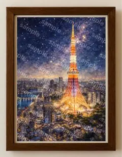 【水彩画アート】星降る東京タワー　2L版写真用紙