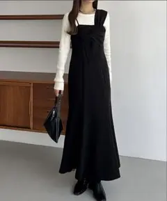 リボン付きノースリーブロングワンピース