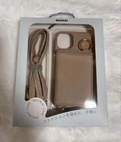 iPhone14スマホケース ピンクベージュ、ショルダーストラップ付き