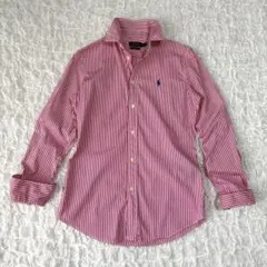 ポロラルフローレン コットンシャツ ストライプ レッド 赤 長袖 ポニー刺繍