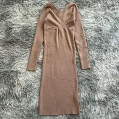 【グレイル】ベージュ Vネック ニットワンピース 特殊デザイン L 大きいサイズ