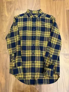 UNIQLO チェック柄　フランネルシャツ　 L サイズ　ネイビー/イエロー