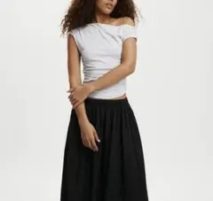 CottonOnオフショルダー シャーリング トップス グレー