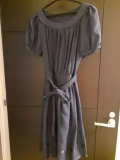ネイビー 半袖ワンピース リボン付きのサムネイル