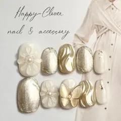 ☆B-111☆和柄ネイルチップ 白の蝶々の成人式ネイル　振袖ネイル