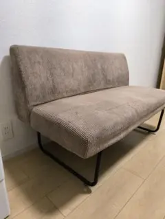 【現地引取り】ベージュ コーデュロイ 2人掛け ソファ カウチ ベンチ
