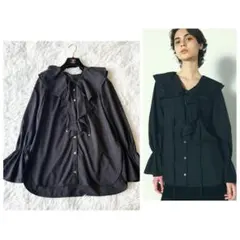 685h*美品 グレースコンチネンタル ダイアグラム タイ付ギャザーシャツ 