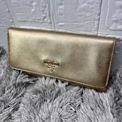 PRADA プラダ 長財布 バイカラー ベージュ ピンク メタルロゴ フラップ