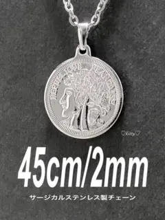 【ビッグコインネックレス シルバー 2mm 45cm】ステンレス a52