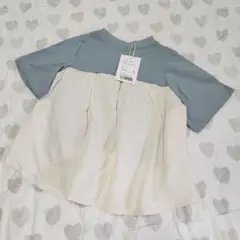 新品タグ付きペアマノンバッグ切り替えトップスプレミアムコットンTシャツ半袖90
