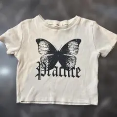 WEGO バタフライプリント リブTシャツ ホワイト