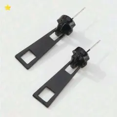 黒ジッパーデザインピアス　カジュアル　個性的　ユニーク　アート　ポップ　ジョジョ