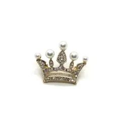 BR-040 ♡ クラウン ラインストーン パール ゴールド ブローチ ♡