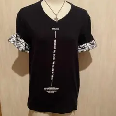 ニコル 袖裏ボタニカル柄2WAY VネックTシャツ グランジ M 黒