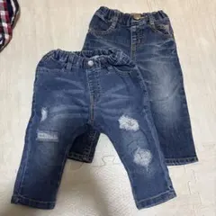 デニムブルー ボトムス ダメージ加工