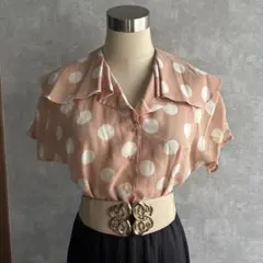 古着　ヴィンテージ ビッグカラーブラウス　総柄シャツ　used ビンテージ