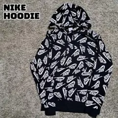 NIKE　刺繍ロゴ　裏起毛　総柄スエットパーカー　フーディ　Mサイズ
