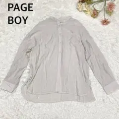 s.1089【ページボーイ】長袖 シャツ ノーカラー ピンクベージュ Fサイズ