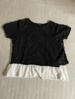 カットソー 半袖 カットソー　ブラック　ショート丈トップス 黒×白　上品　M